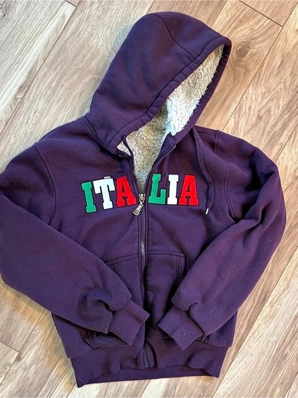 MARC & CO Purple Sherpa-Lined Zip Hoodie Size Medium